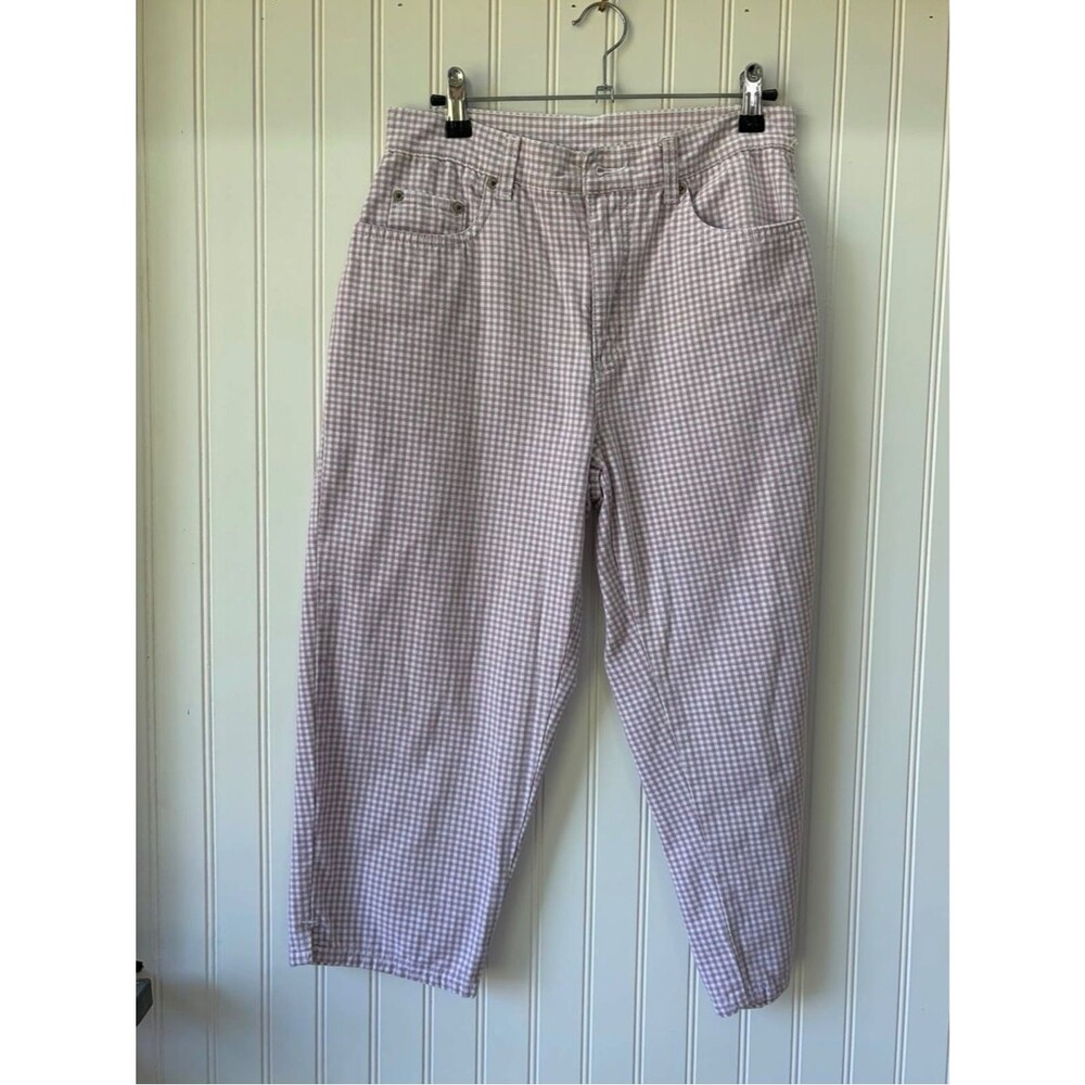 Bill Blass vintage cotton picnic summer Lavender Gingham barrel leg pant
